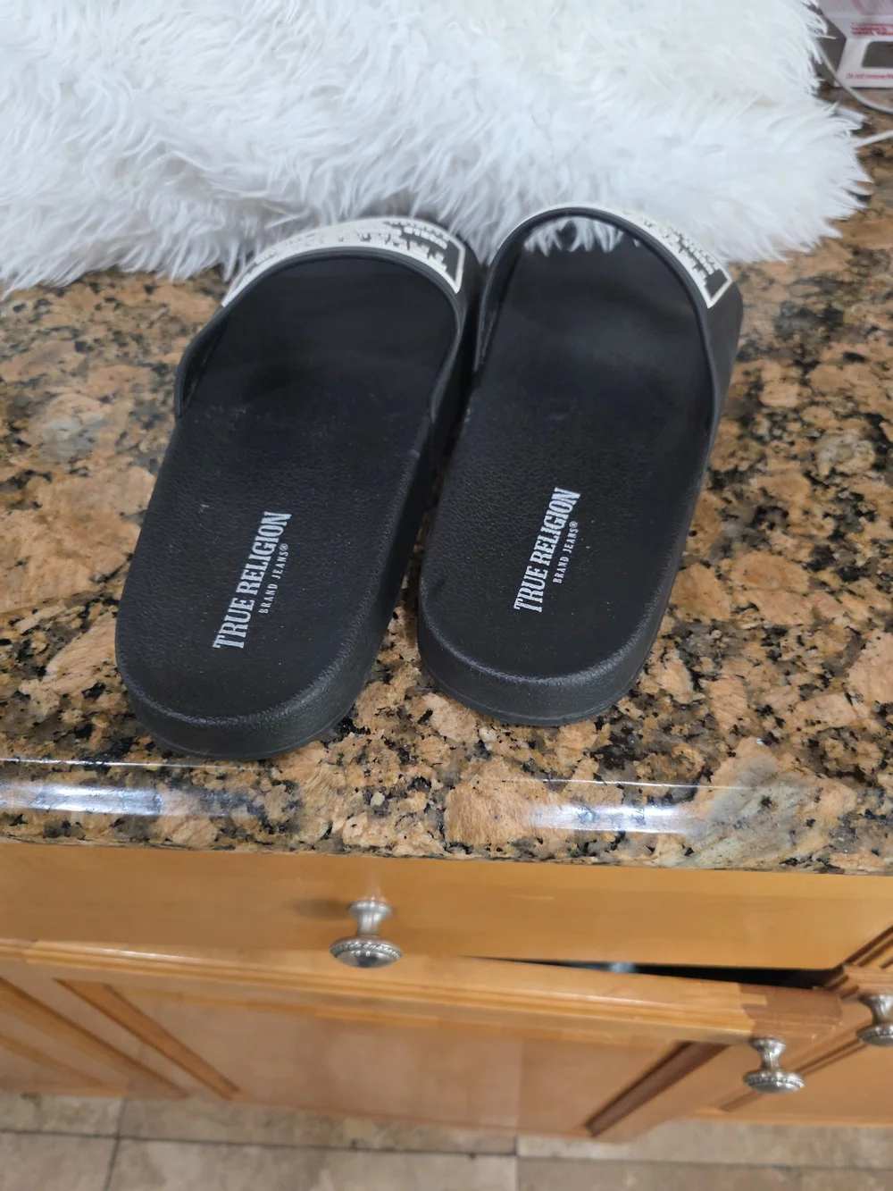 True Religion Black Logo Slide Sandals for Men
